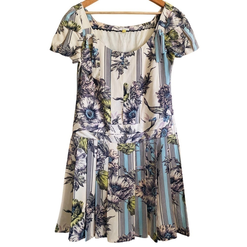 ANTHROPOLOGIE LEIFSDOTTIR 100% Silk Retro Drop Waist Feminine Floral Dress Sz 6 - Picture 4 of 12